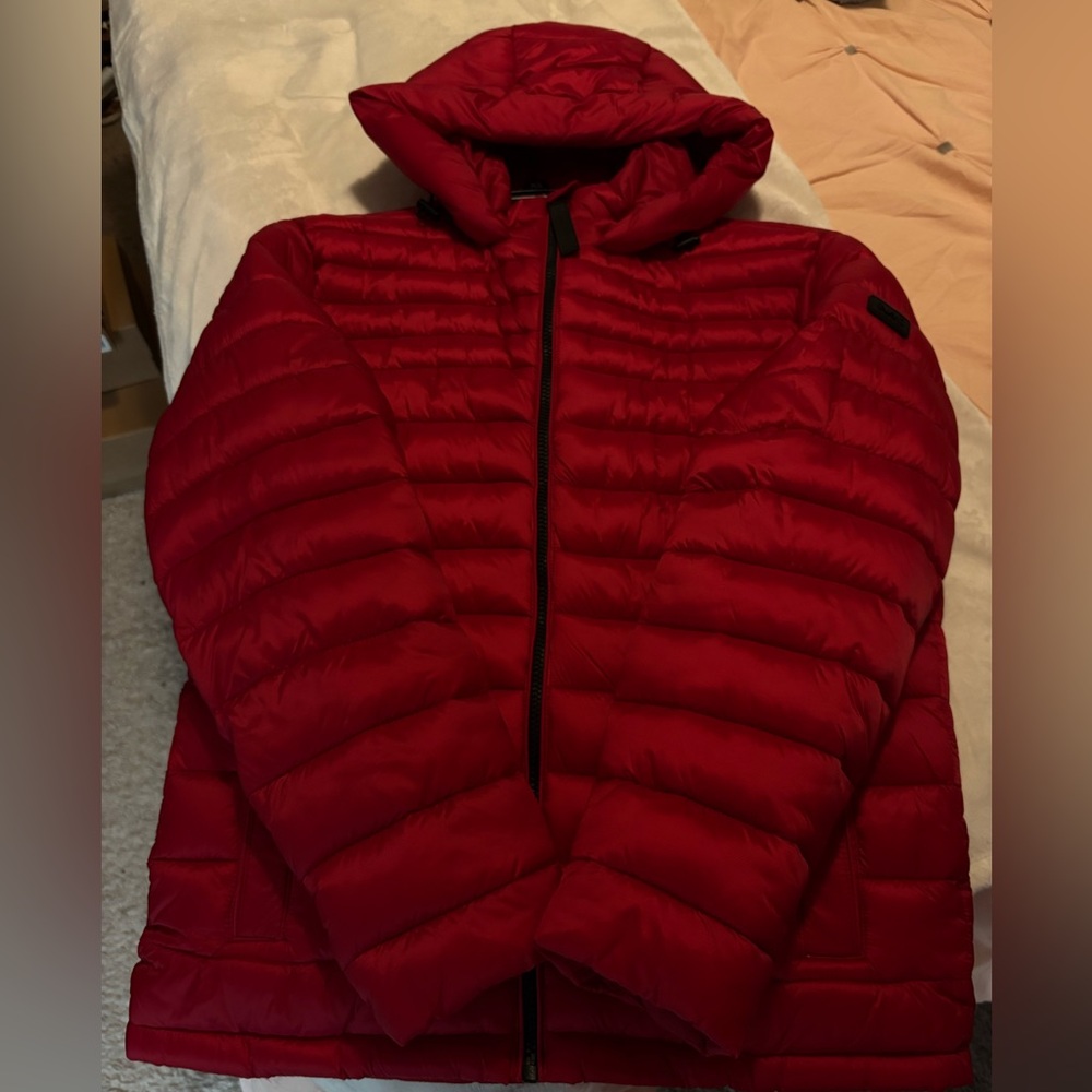 BRAND NEW cranberry red micheal kors puffer jacket!! MENS XS, CAN FIT WOMENS S/M